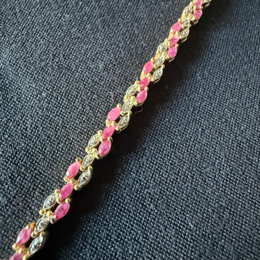 3.12.tw Ruby & Diamond - 18kt gold over sterling silver bracelet